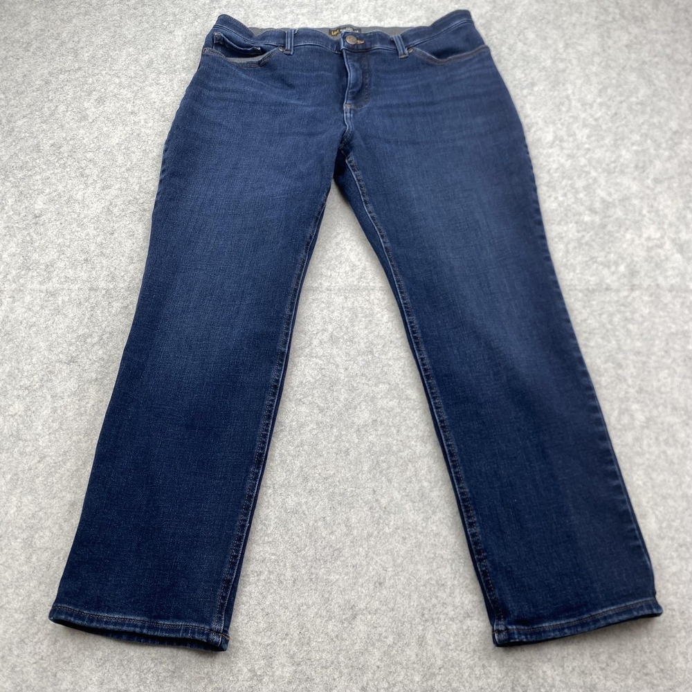 Lee Jeans Womens 16 Short (32x26) Blue Mid Rise Slim Straight Stretch Denim